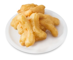 Dish of Deep Fried Doughstick on White Background