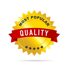 gold badge with red ribbon vector quality