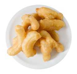 Plate of Deep Fried Doughstick on White Background