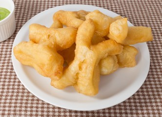 Delicious Deep Fried Doughstick with Pandan Custard Dip