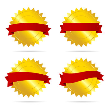 Gold Badge With Red Ribbon Vector Empty