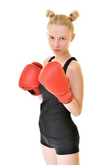 beautiful woman with the red boxing gloves, studio shot