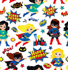 Seamless superhero girls background pattern in vector.