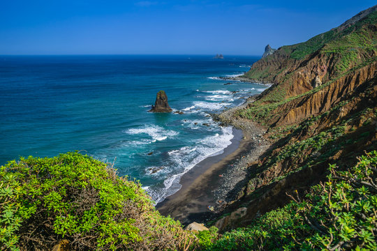 The black sand beach of Benijo in the northeastern coast of Tenerife, Canary Islands.