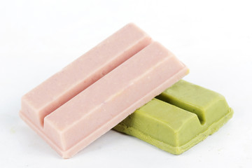 Matcha green tea and strawberry chocolate wafer