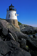 Fototapeta na wymiar Stone Architecture of Castle Hill Lighthouse in Newport, Rhode Island