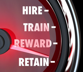 Hire Train Reward Retain Speedometer Words New Employees