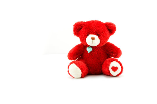 Red Bear Doll Isolated On White