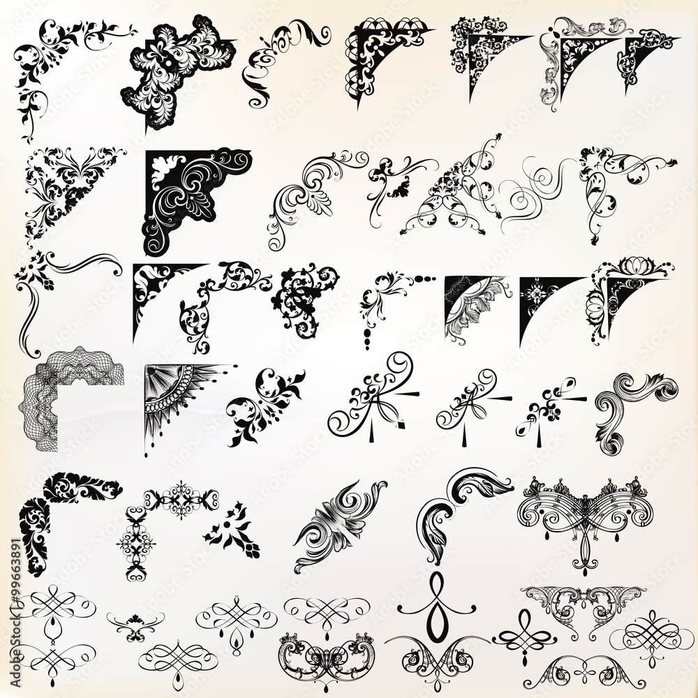 Poster set of vector calligraphic elements and page decorations