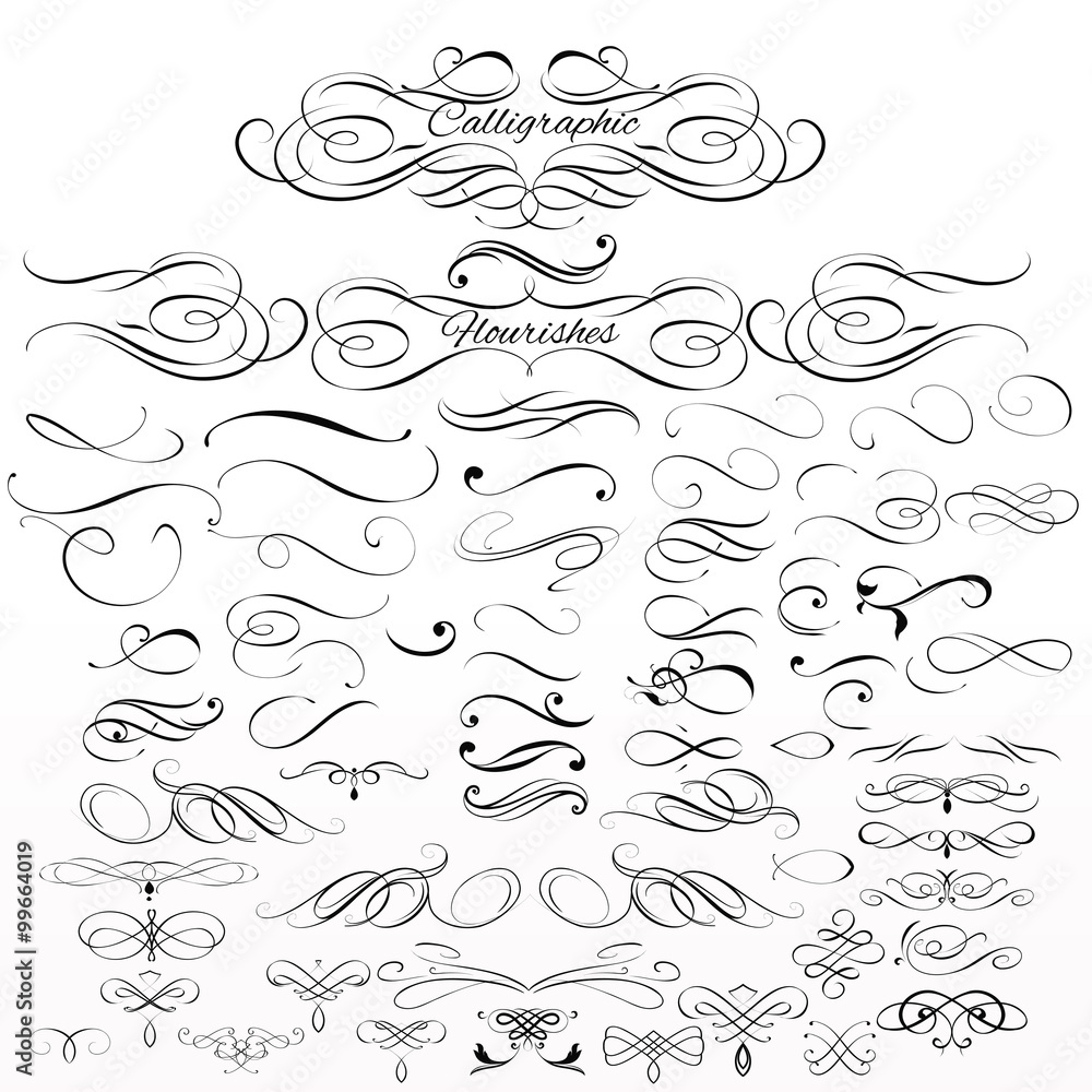 Poster set of vector calligraphic elements and page decorations