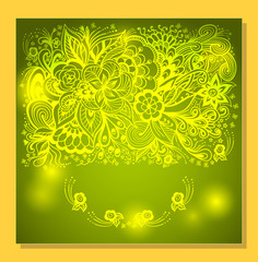 Abstract Background with Zen-doodle flowers and light in green