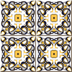 Vintage seamless wall tiles of spiral round square flower, Moroccan, Portuguese.
