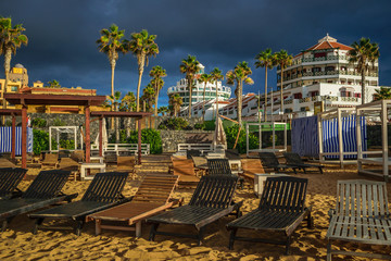 Beach Playa los Cristianos on Tenerife, Spain.