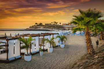 los cristianos beach  at the sunset tenerife