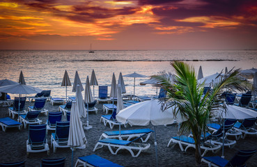 los cristianos beach  at the sunset tenerife