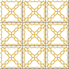 Vintage seamless wall tiles of golden geometry line, Moroccan, Portuguese.
