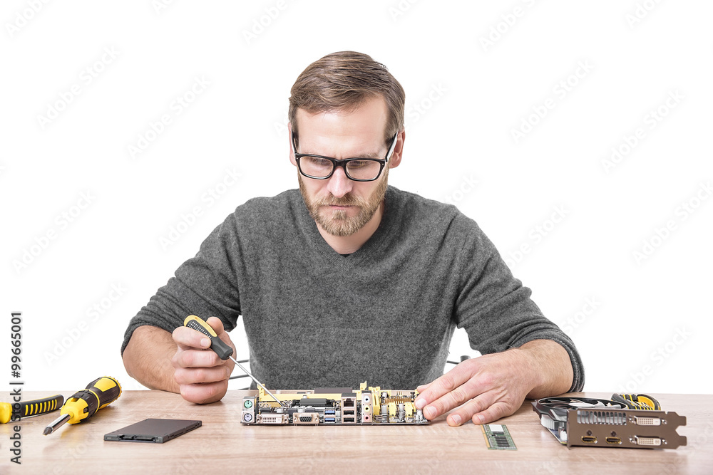 Poster computer engineer isolated.