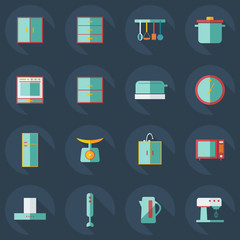 Flat concept, set modern design with shadow kitchen