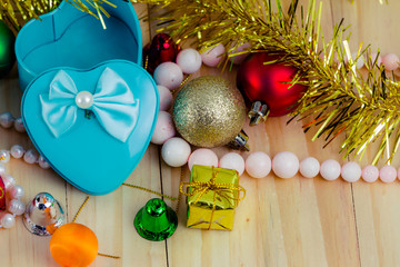 Heart with decoration on wood.