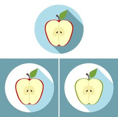Apple slices in flat design with long shadow