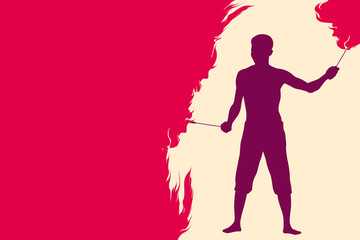 silhouette of a man with two torches, performing FIRE show