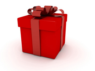 Red gift box and Red bow  on white background in isometric view