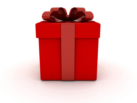 Red Gift box with red bow on white background