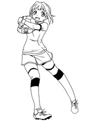 Football soccer girl goalkeeper,illustration,logo,ink,black and white,outline,isolated on a white