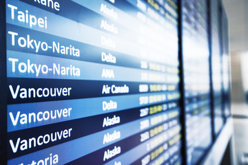 Fototapeta premium info of flight on billboard in airport