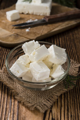 Pieces of fresh feta cheese