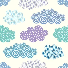 Foto auf Glas Cute hand drawn seamless pattern with decorative clouds.Vector illustration © vyazovskaya
