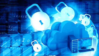 Cloud security concept. Cloud computing with padlock .