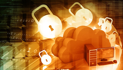 Cloud security concept. Cloud computing with padlock