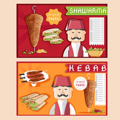 doner kebab vector illustration with chef,shawarma and salad