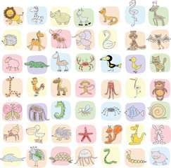 Fototapeta na wymiar Children's drawings of doodle animals