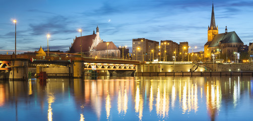 Night panorama of Old Town in Szczecin (Stettin) City