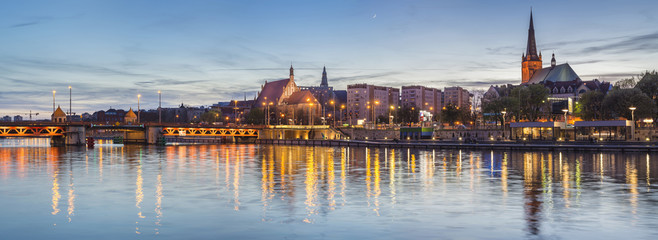 Night panorama of Old Town in Szczecin (Stettin) City - obrazy, fototapety, plakaty