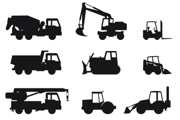 Construction machines silhouettes.