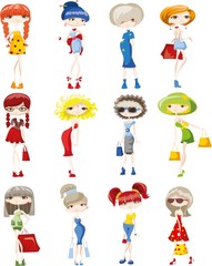 Cartoon fashionable girls 