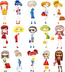 Cartoon fashionable girls 