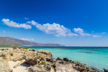 Fototapeta na wymiar A beautiful beach on a Greek island in summer