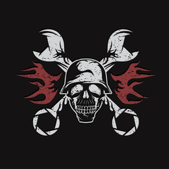 grunge bikers theme emblem with skull,flames and wrenches