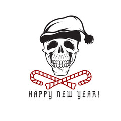 skull with candies in his mouth and a Santa Claus hat