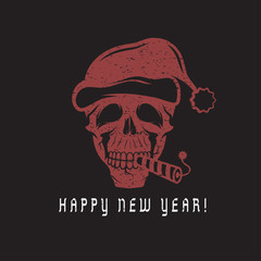 grunge skull with a cracker in his mouth and a Santa Claus hat