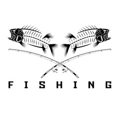 vintage fishing emblem with skeleton of bass
