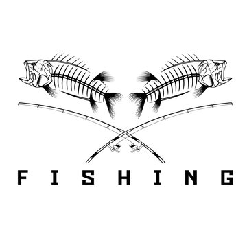 vintage fishing emblem with skeleton of bass