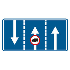 Road sign. Direction of motion on stripes.