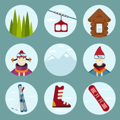 Fototapeta premium flat design vector icons on ski and snowboard theme