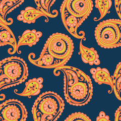 Paisley. Vector seamless illustration. Bright color pattern.