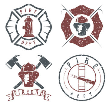 grunge set of fire department emblems and badges